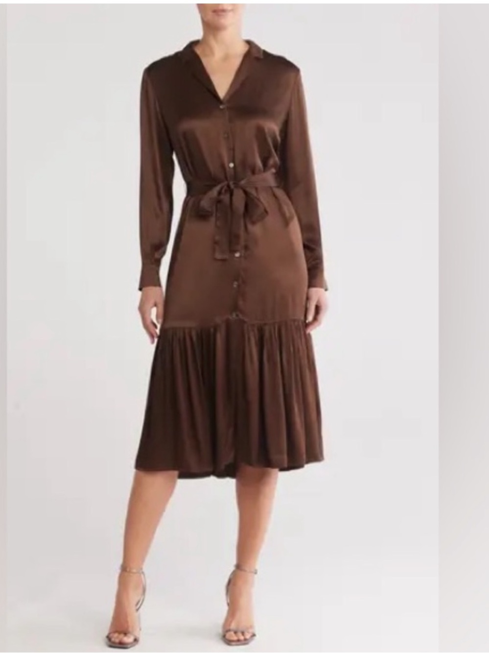 Rails Beatrice Satin Button-Front Midi Dress in Moss